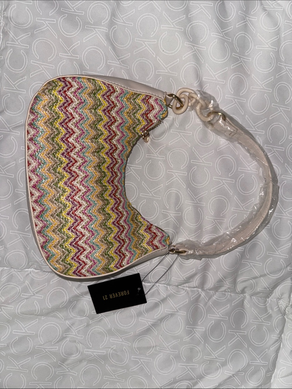 Forever 21 Multicolor Zigzag Shoulder Bag with Cream Trim